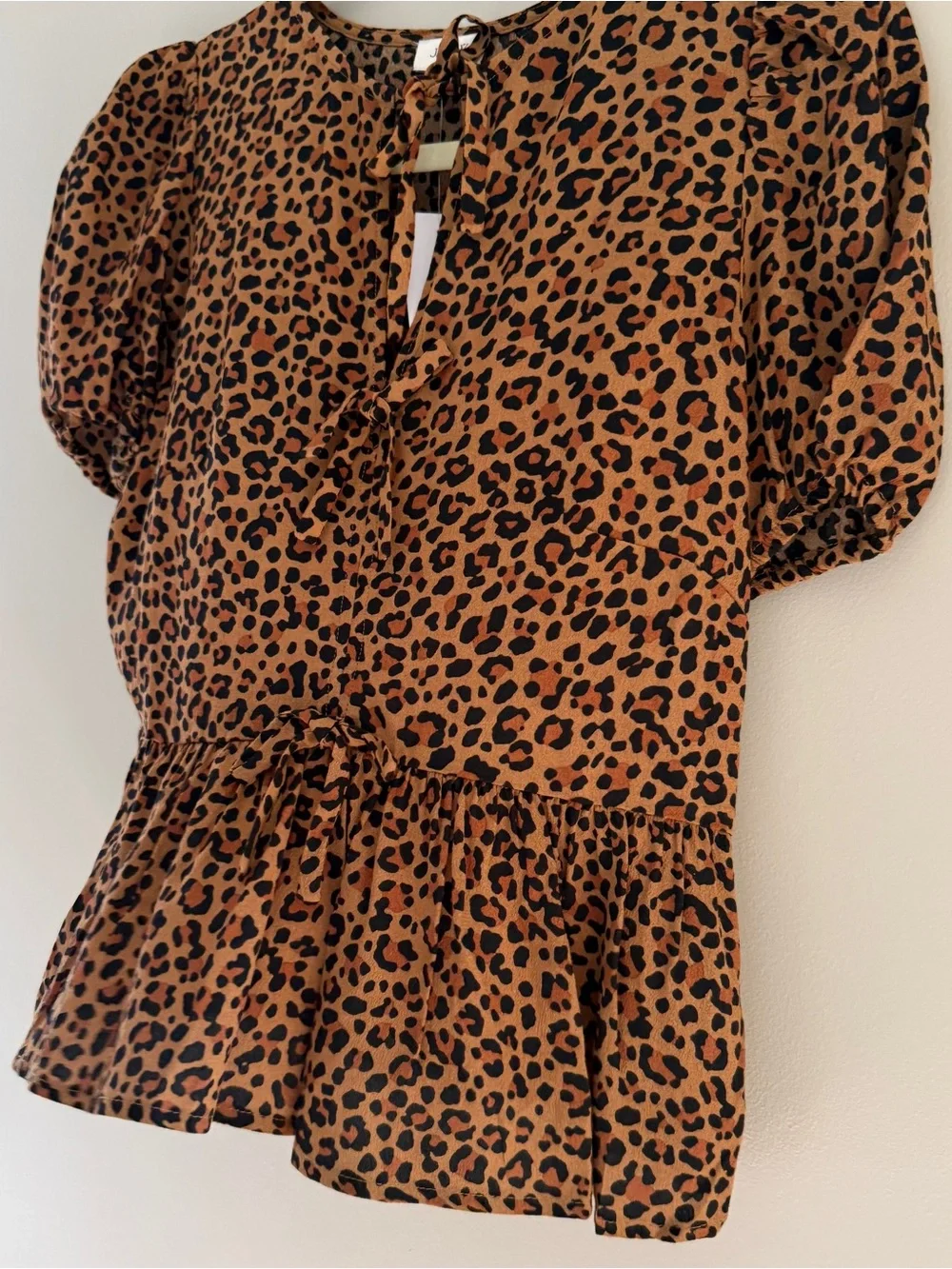 J.Crew Leopard Print Puff Sleeve Peplum Blouse - Size 0 (NWT)